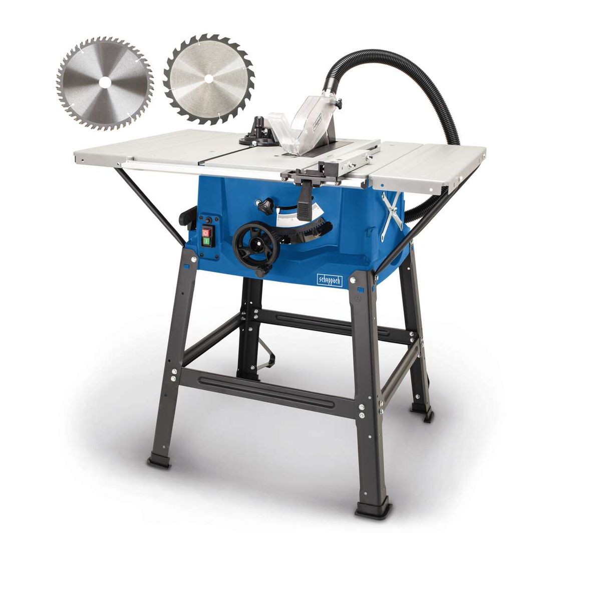 Scheppach table saw with integrated dust extraction and two circular saw blades
