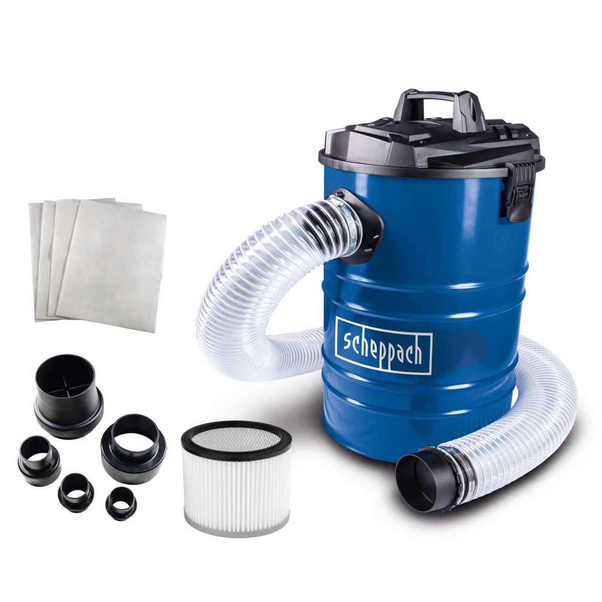 Scheppach DIY dust extractor kit with filters, hoses, and adapter rings for DC100 series
