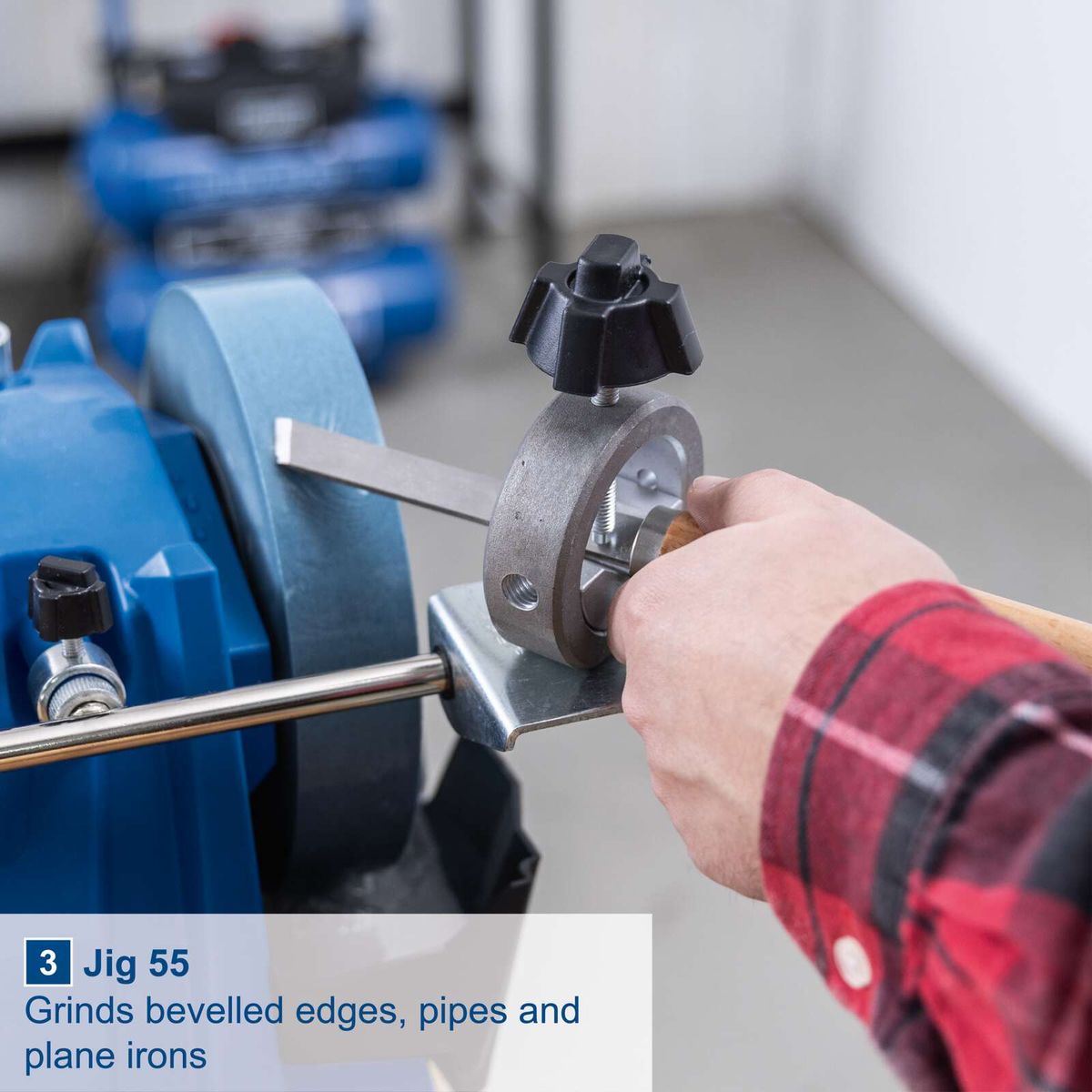 Scheppach Jig 55 for grinding bevelled edges, pipes, and plane irons