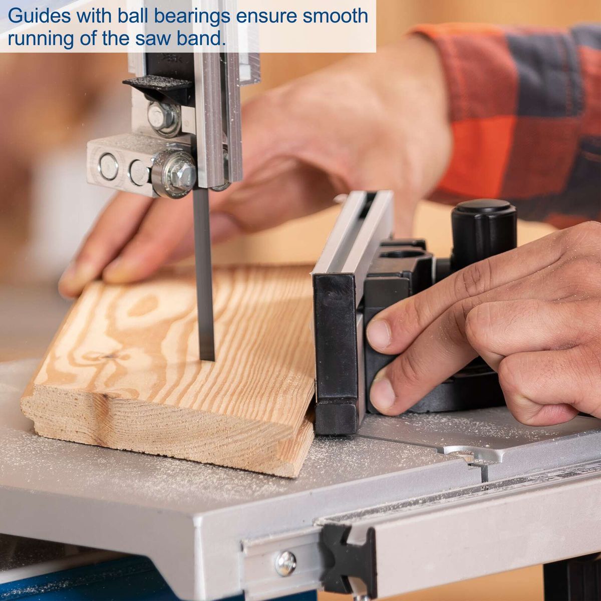 Bandsaw with ball-bearing guides ensuring smooth band movement for accurate cuts