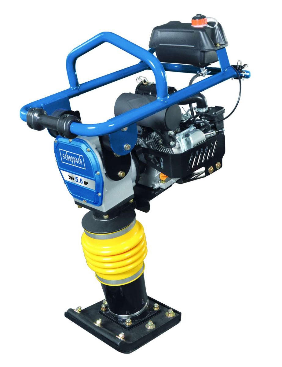 Scheppach petrol-powered vibrating tamper with transport wheels, 5.6 HP