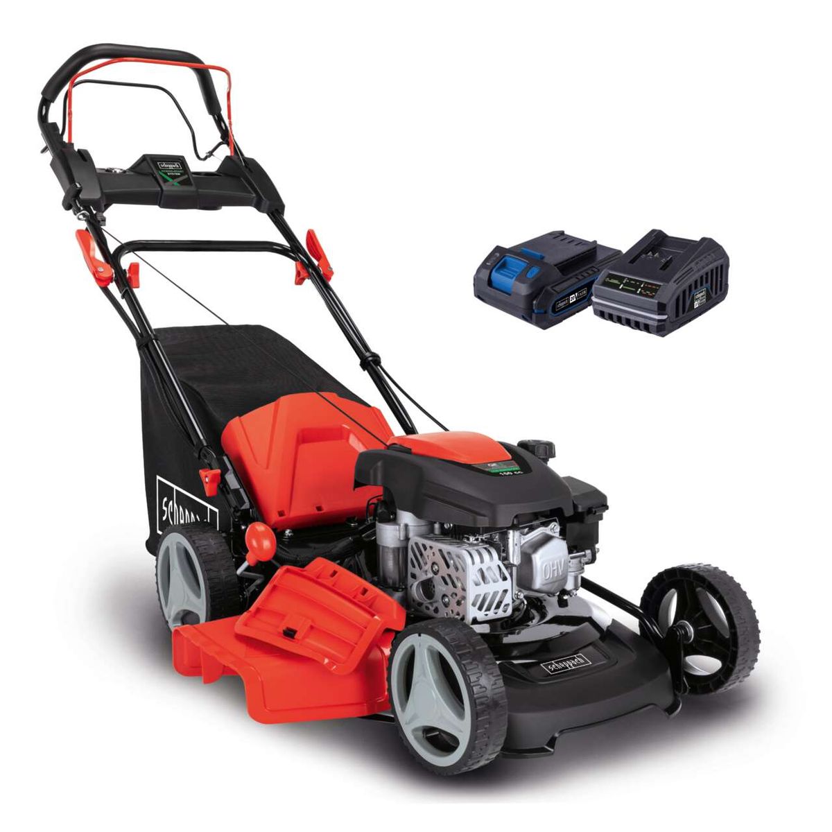 Self-propelled Scheppach lawnmower MS150-46E, 3.5 PS, 46 cm width, 55L bag, E-Start