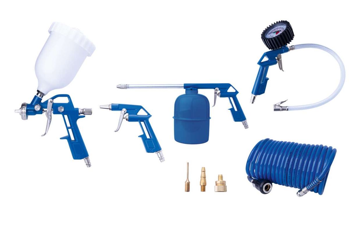 Scheppach compressed air accessory set: 8-piece kit including hose, spray guns and adapters