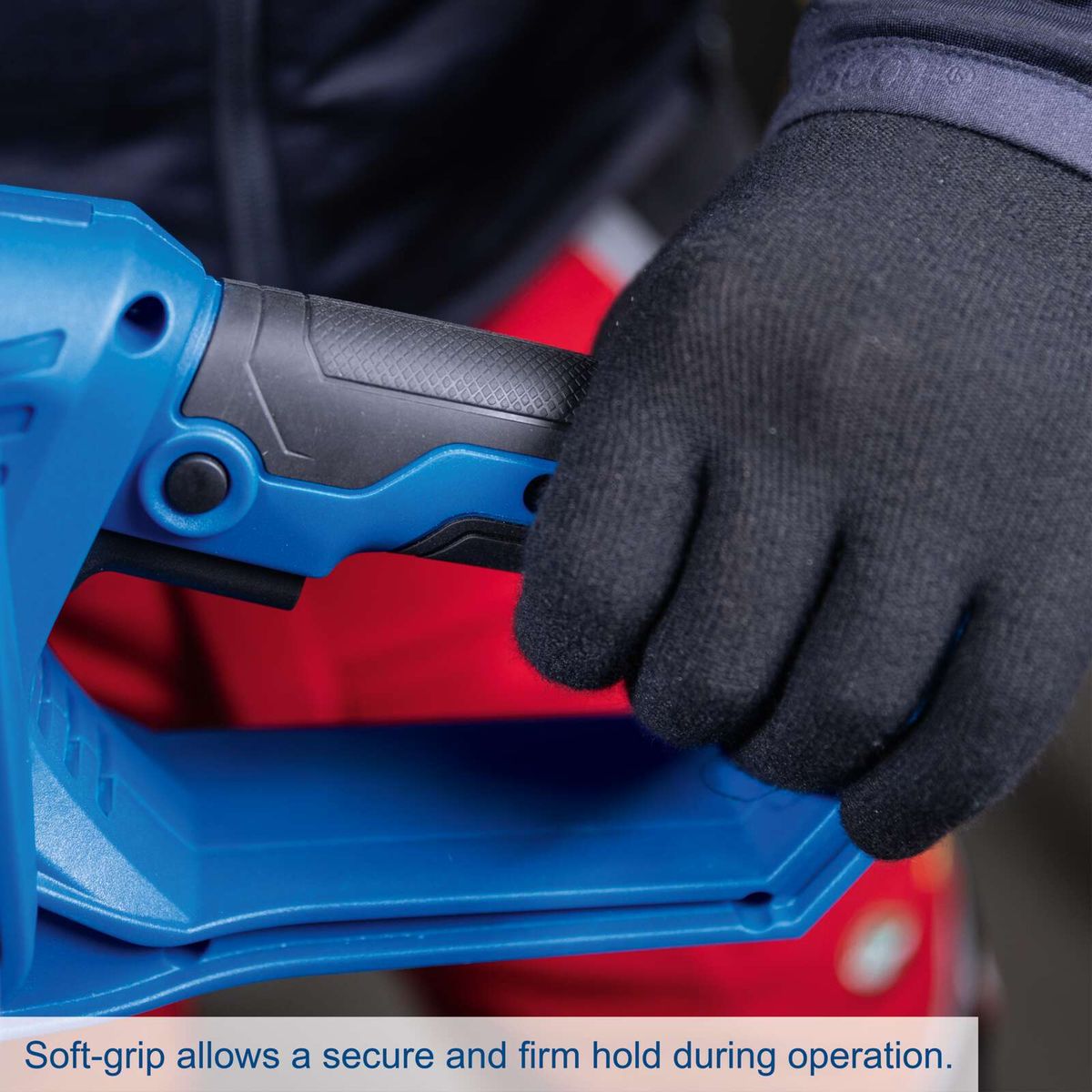 Soft-grip for secure and firm handling during operation of the cordless chainsaw