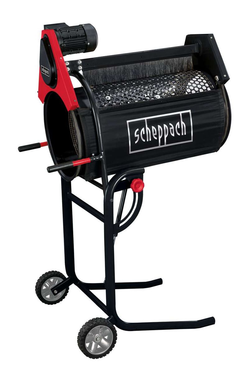 Scheppach RS350 rotating soil sieve with adjustable drum and screen assembly