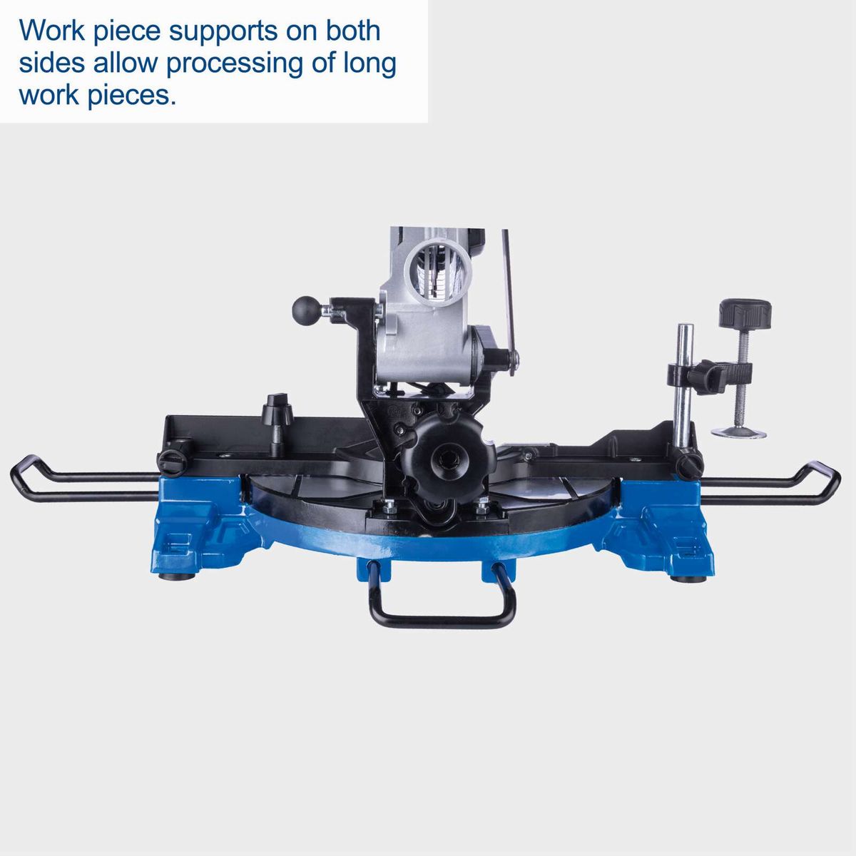 Mitre saw with dual workpiece supports for long pieces
