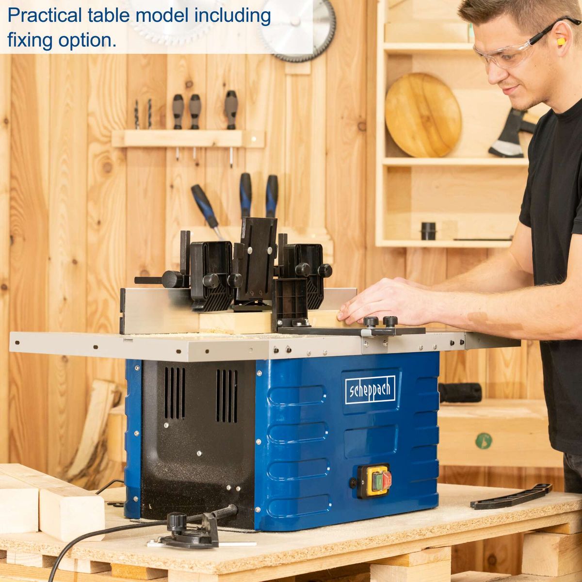 Scheppach router table with practical extension table and adjustable clamping system for collets