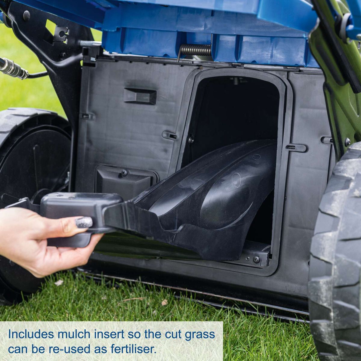 Mulch insert for lawnmower to reuse cut grass as fertilizer