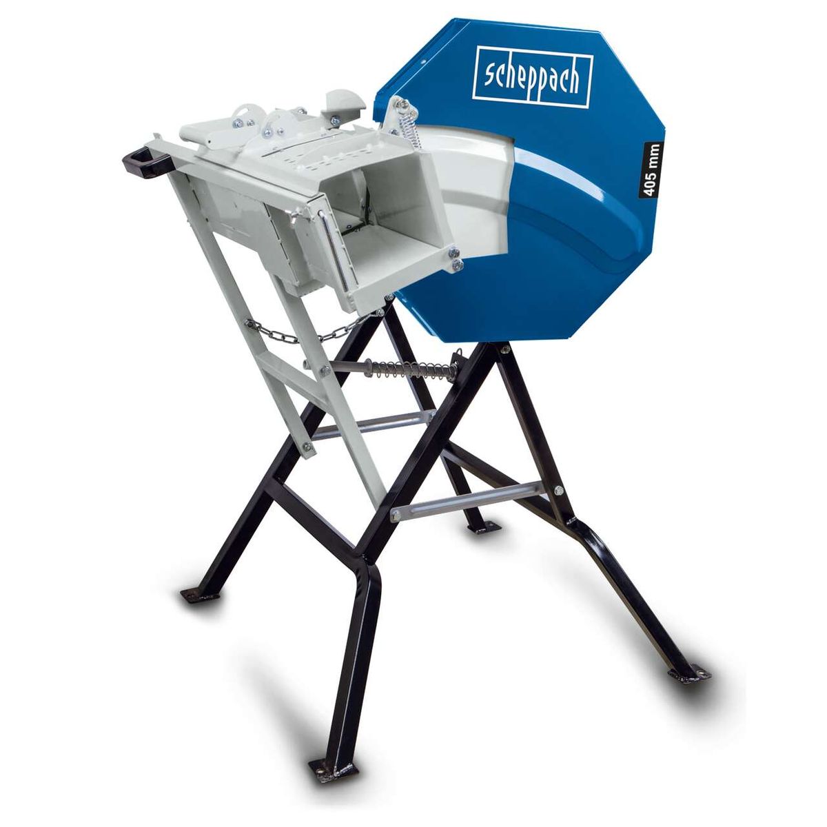 Scheppach rocking log saw with 405 mm cutting diameter, including length guide