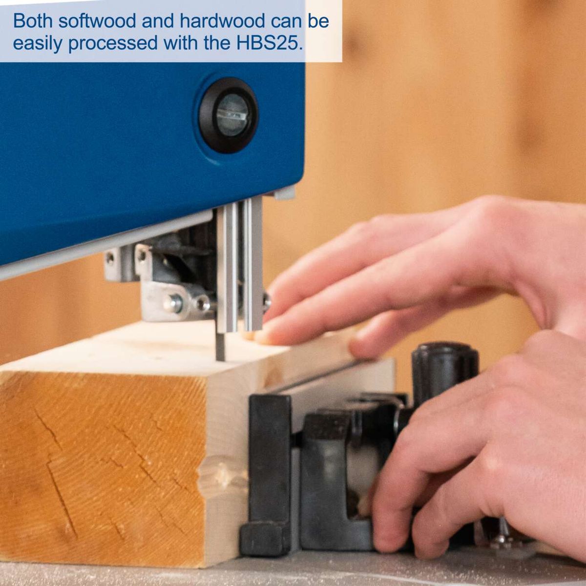 HBS25 bandsaw with adjustable angle indicator for processing both soft and hard wood