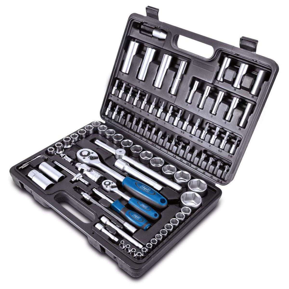 TB94 socket wrench set and tool kit with case, featuring various sockets, ratchets, and bits