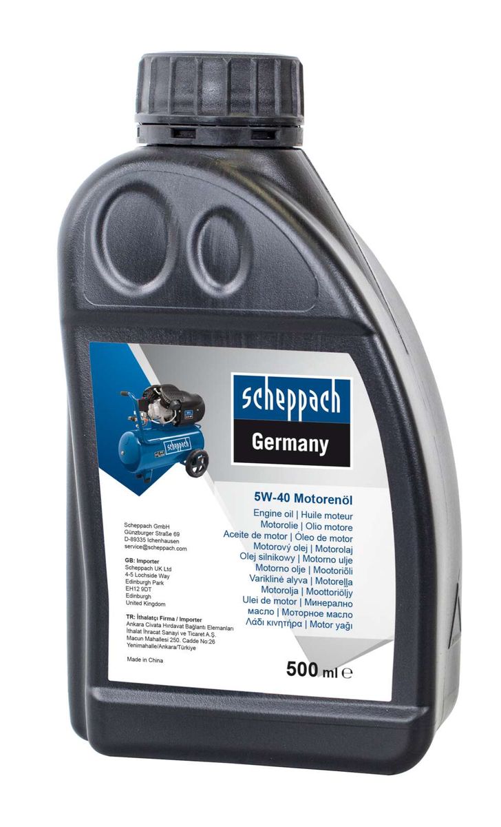 500ml container of Scheppach SAE 5W-40 engine oil