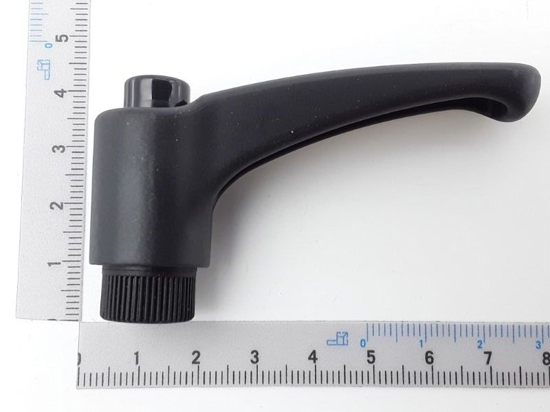 Clamping lever with threaded end, close-up view