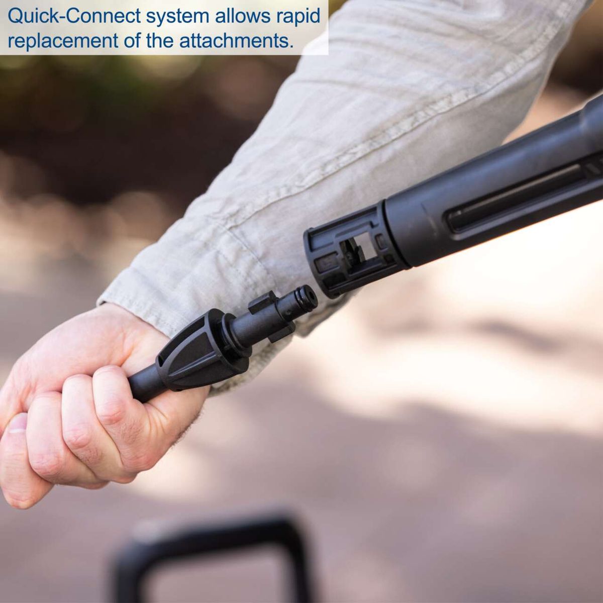 High-pressure cleaner with quick-connect system for rapid attachment replacement