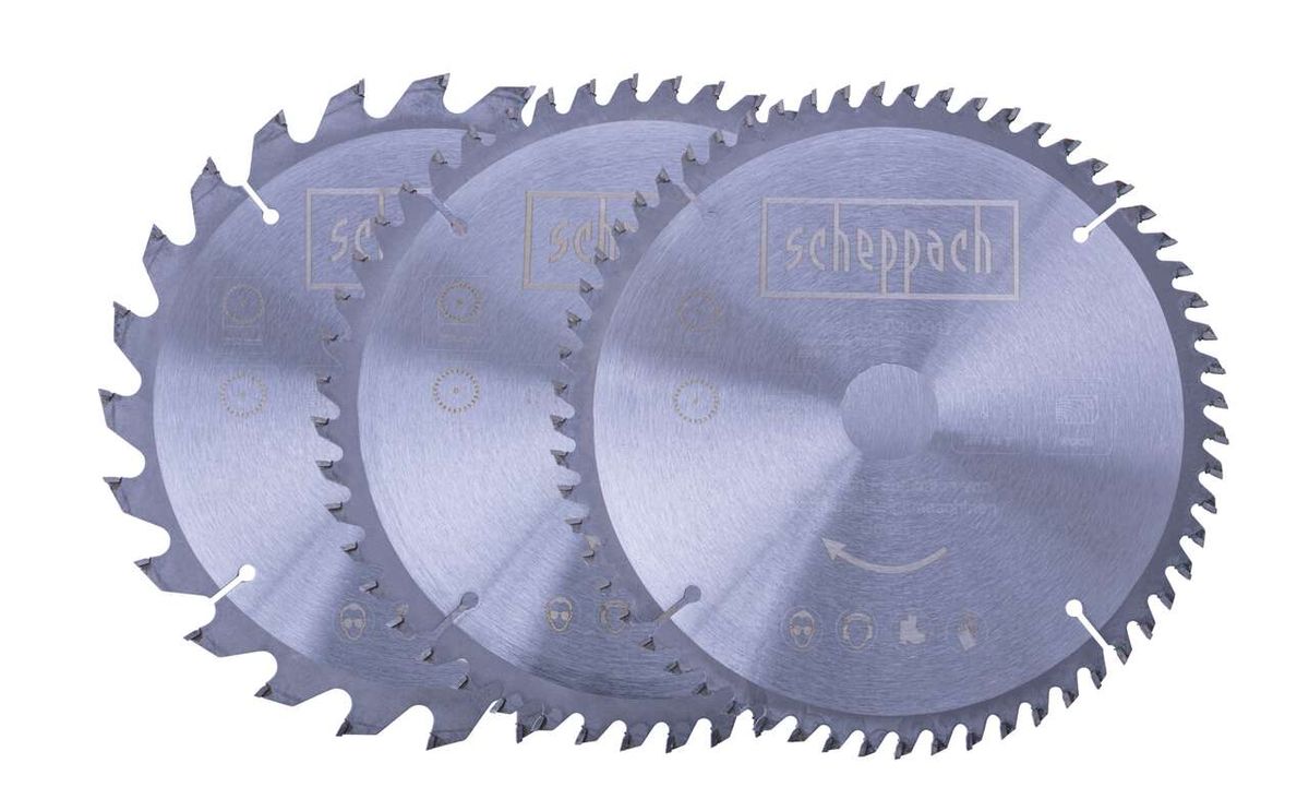 Scheppach circular saw blade set (3-piece) with 24, 48, and 60 teeth for accurate cuts