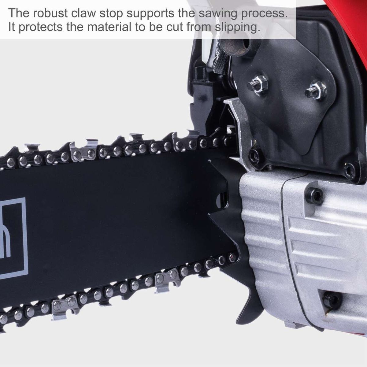 Robust claw stop supports the sawing process; prevents material from slipping during cutting