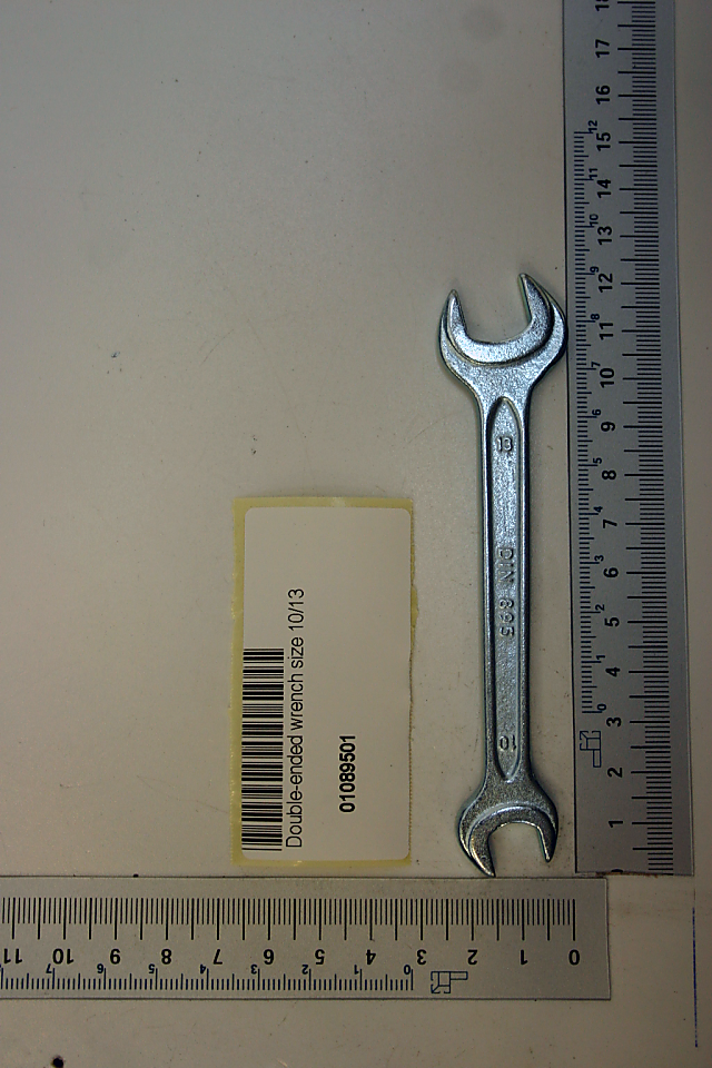 Scheppach double-ended wrench, part of SW 10/13 series, with label and barcode