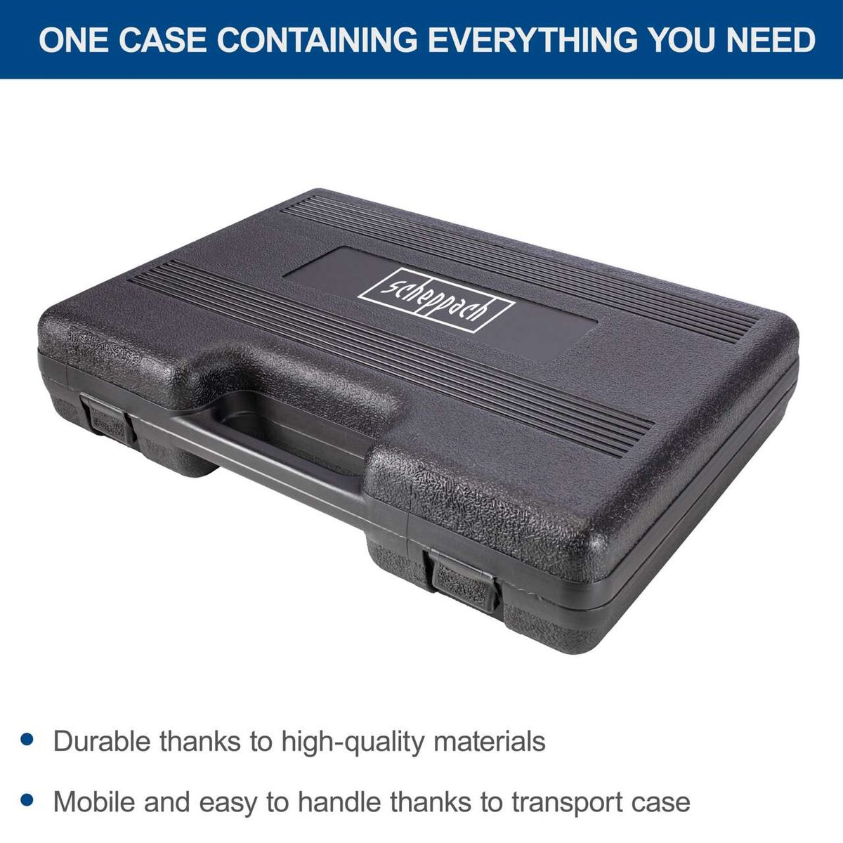 Durable tool case featuring high-quality materials and a mobile transport design for the 94-piece set