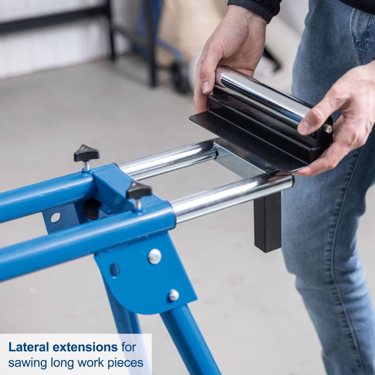Lateral extensions for cutting long workpieces on Scheppach sliding mitre saw