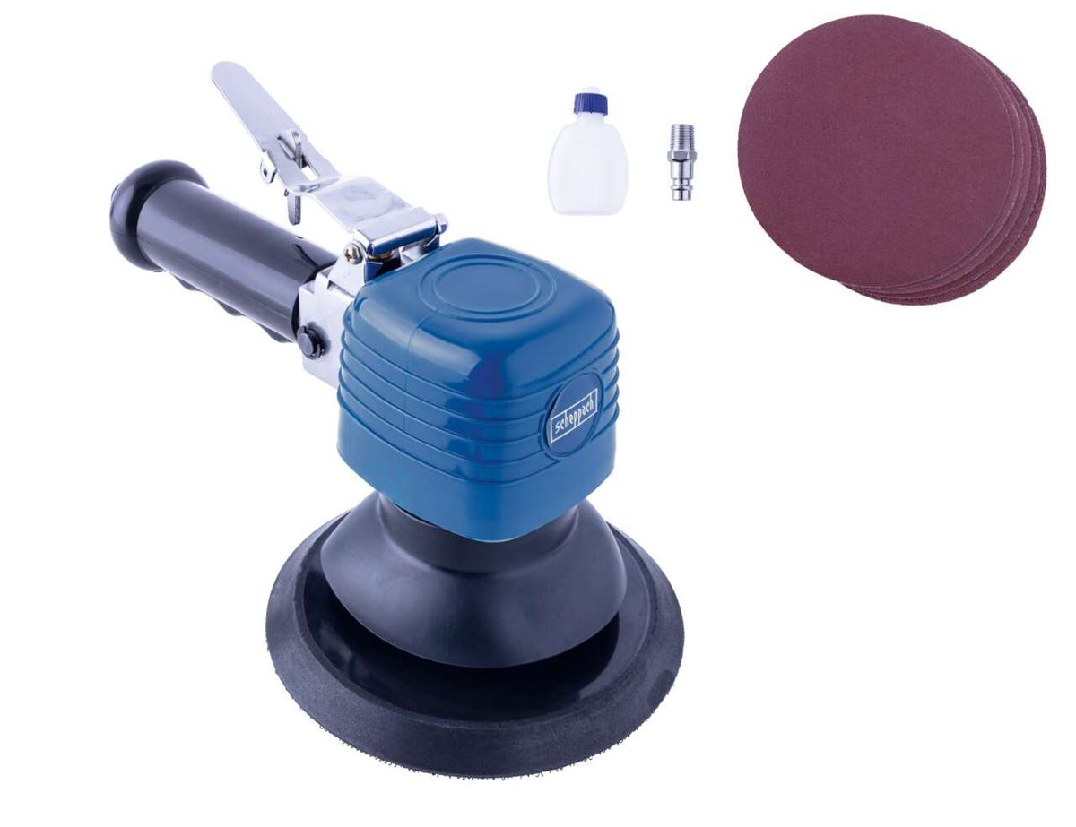Scheppach compressed air eccentric sander accessory set with pad and cleaning spray