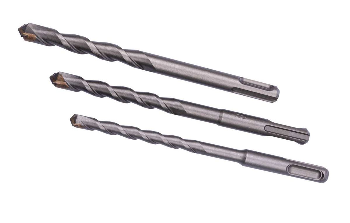 SDS-Plus drill set with three drill sizes 8, 10 and 12 mm. The drills are shown from the front.