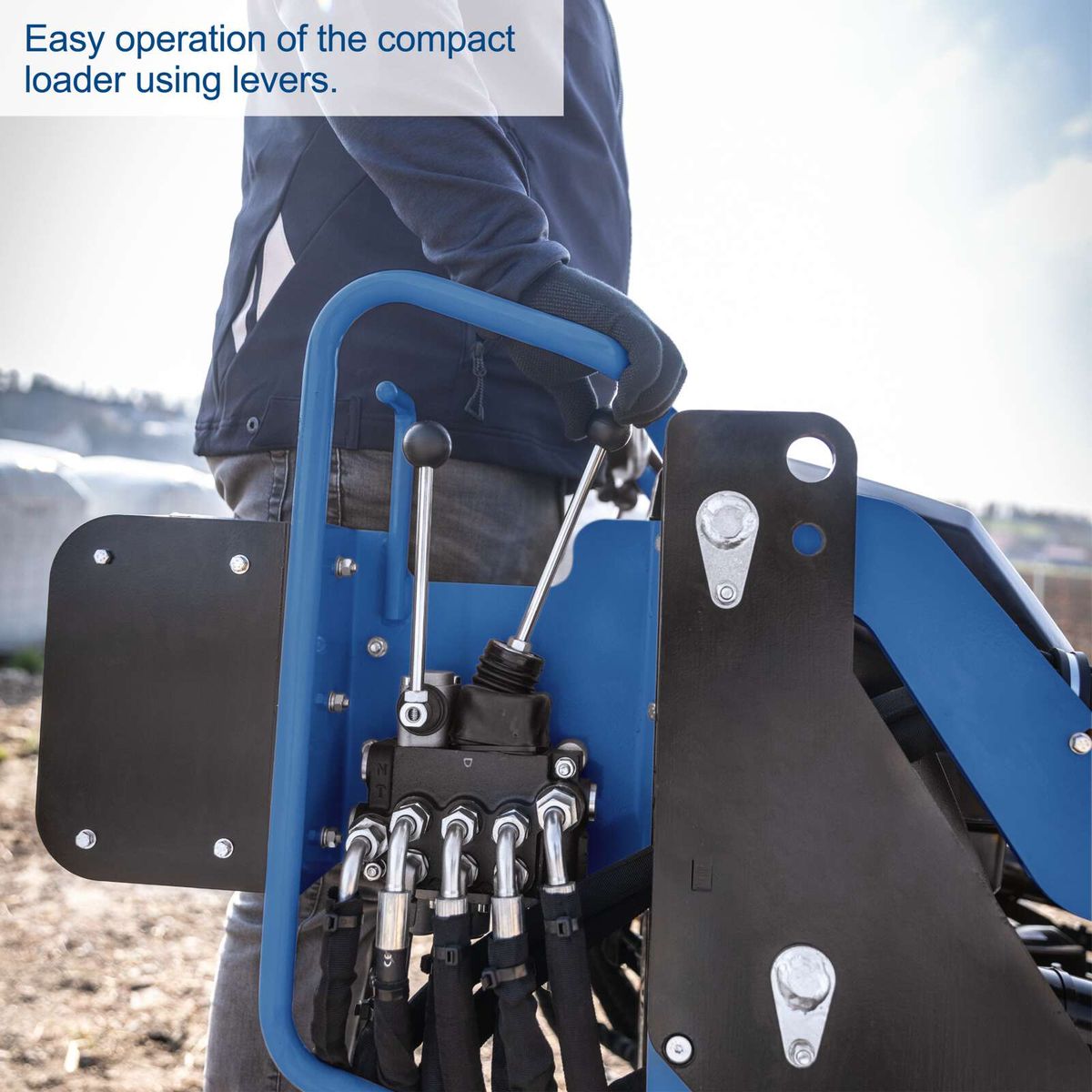 Ergonomic handle controls for compact loader with easy grip levers for smooth operation
