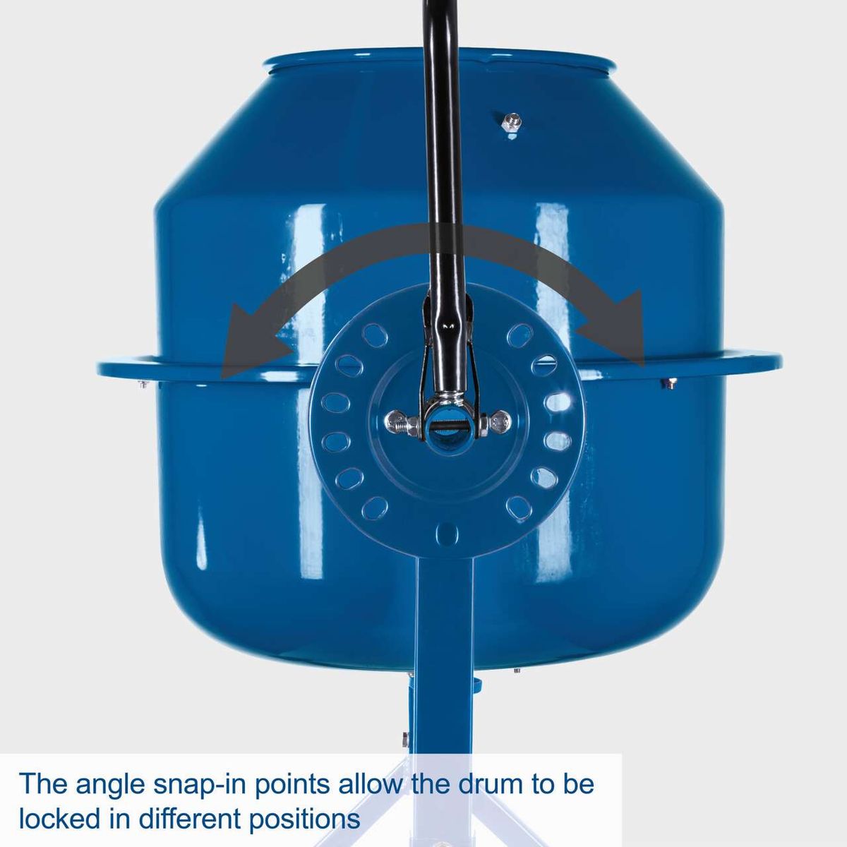 Cement mixer drum with adjustable angle lock positions for variable height settings