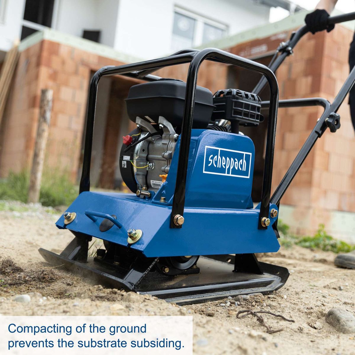 Scheppach vibrating plate for compacting ground to prevent substrate subsidence