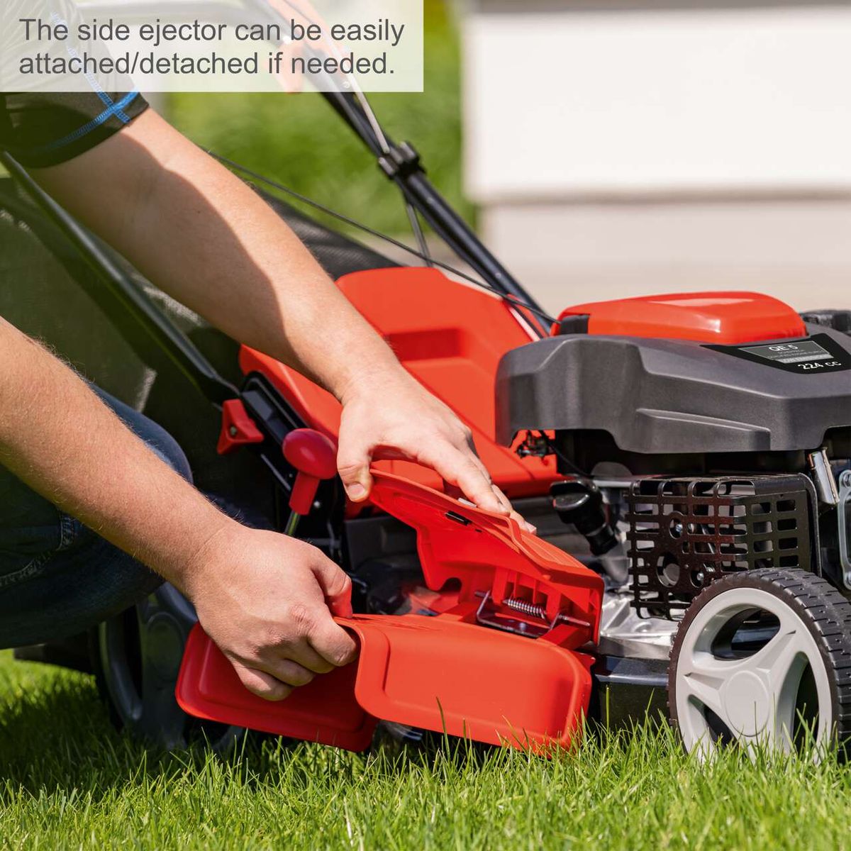 Scheppach petrol lawnmower with detachable side ejector