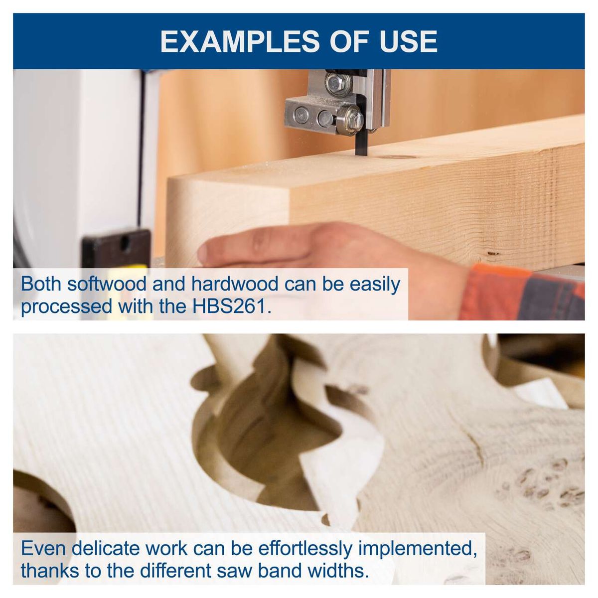 HBS261 bandsaw highlighting versatility for processing both soft and hard wood