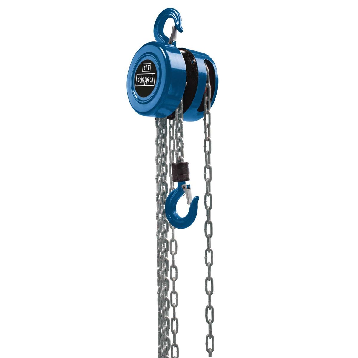 Scheppach chain hoist with 1-tonne load capacity featuring operating chain