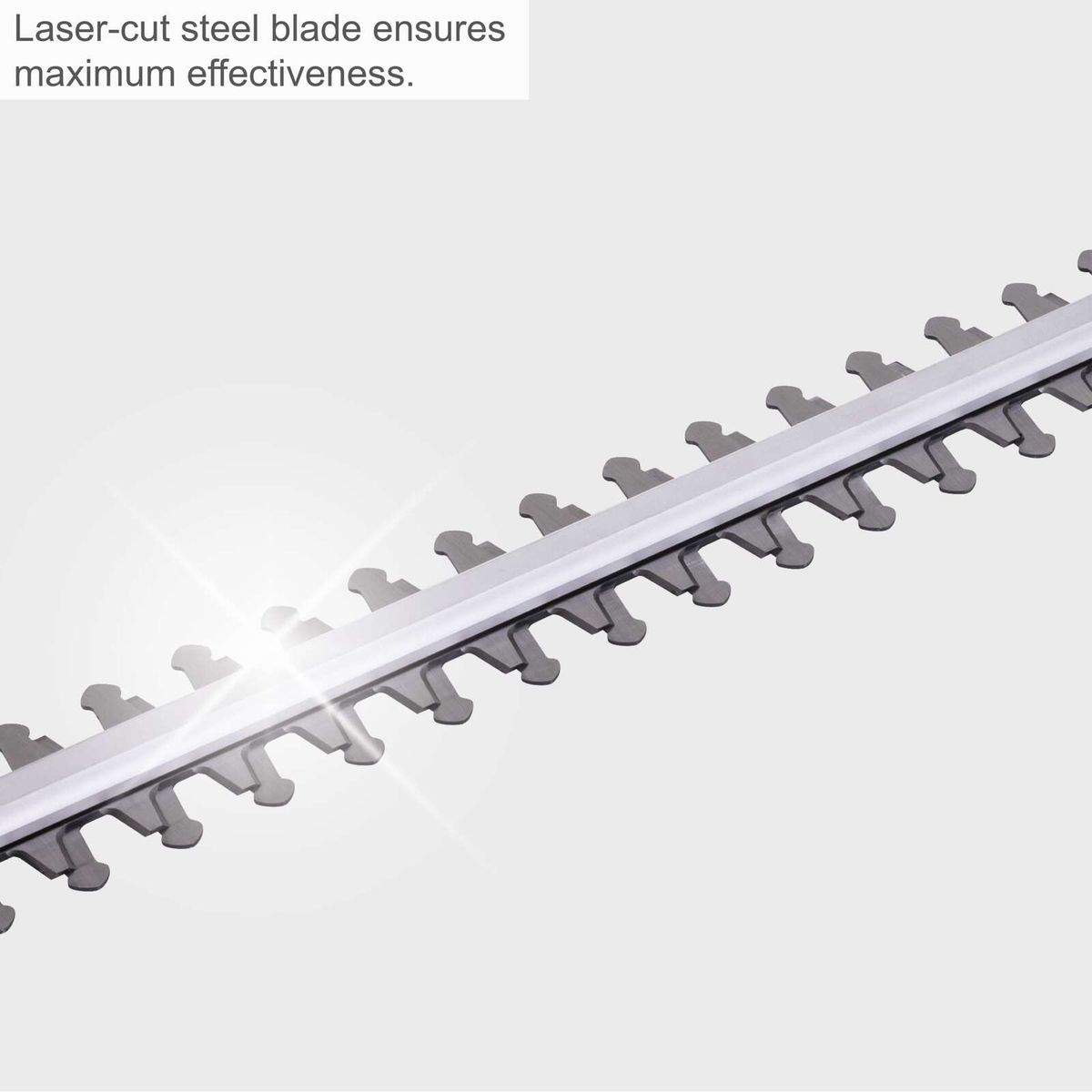 Precision laser-cut steel blade for accurate cutting in hedge trimmer