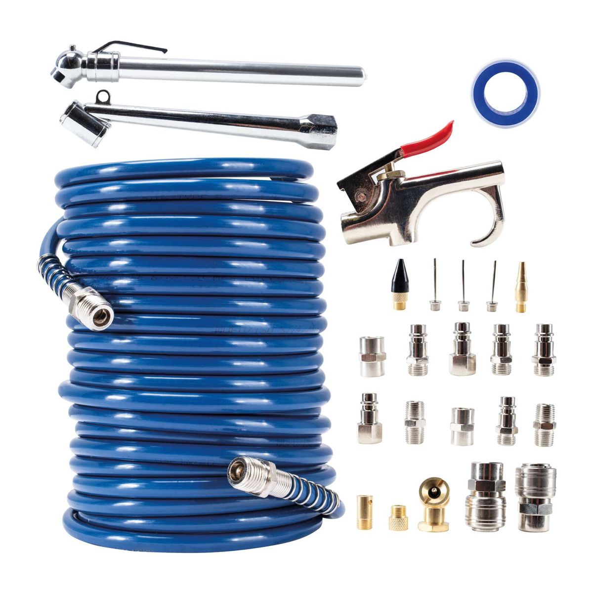 Comprehensive air hose and coupling kit including various adapters and quick connectors for Scheppach tools