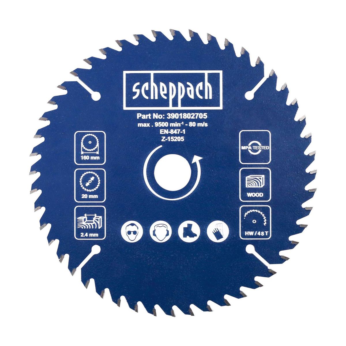 Scheppach circular saw blade (160mm) with max. 9500 rpm, 80 m/s speed, EN-847-1 standard