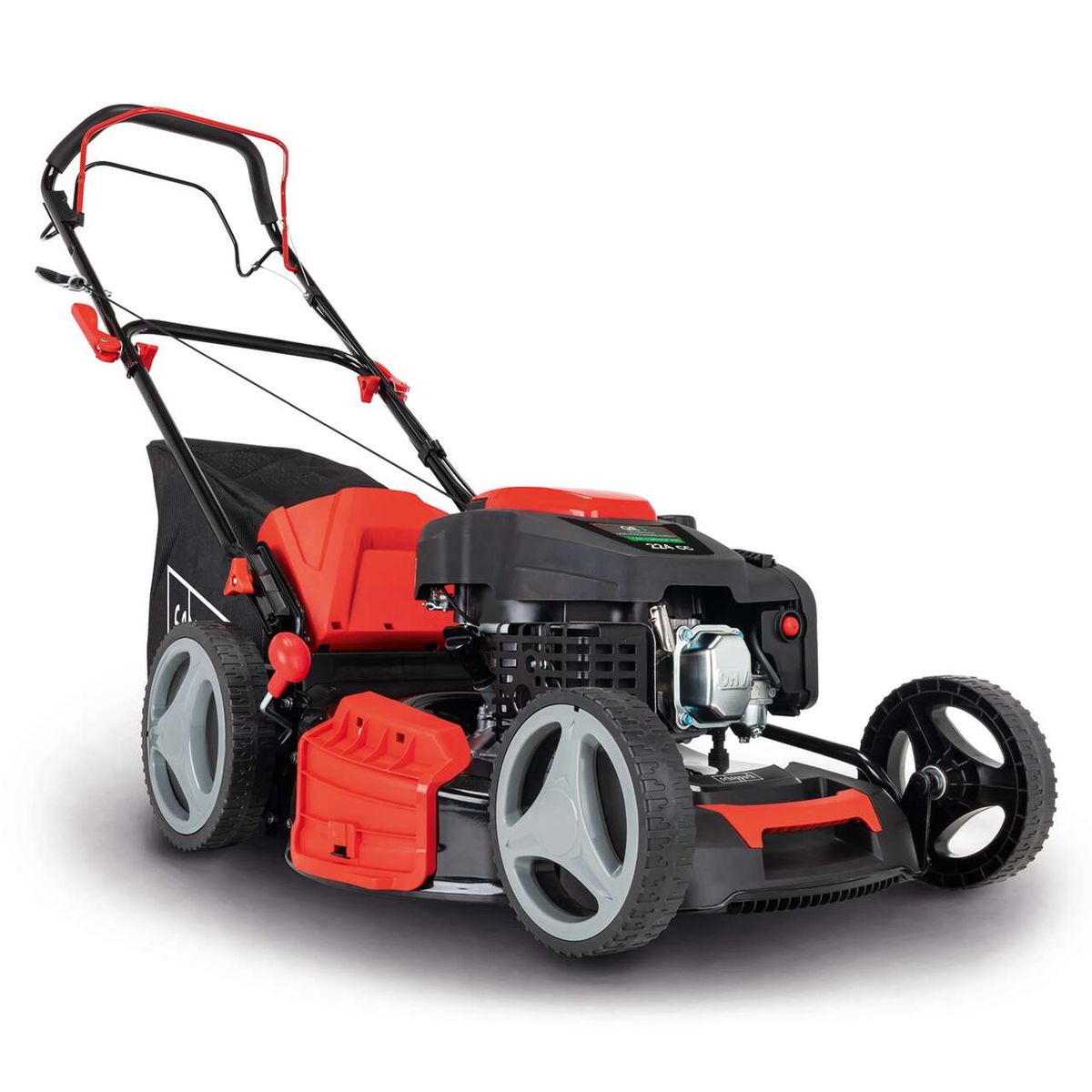 Scheppach lawn mower MS225-53 with handle and rear wheels, side collection bin for mulching