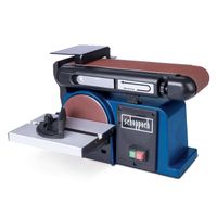 Scheppach belt and disc sander featuring a 150 mm grinding disc and workbench