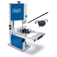 Scheppach bandsaw with extendable worktable and drive unit, including cutting blade and control elements for accurate cuts