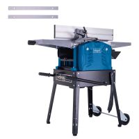 Scheppach planer with stand and workbench, showing guide rails
