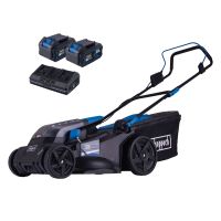 Scheppach cordless lawnmower BC-MP430-X with batteries and charger set, 43 cm cutting width, 50L bin