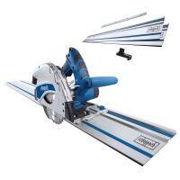 Scheppach plunge saw with 2x700mm guide track and 1200W power, including blade