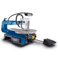 Scheppach scroll saw featuring LED light, blower nozzle and foot pedal for accurate cuts