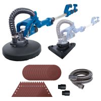 Wall & ceiling sander with round and corner head, featuring sanding pads and hose set