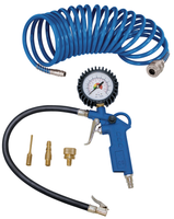 Scheppach compressed air accessory set with hose, pressure gauge, hand pump, and connectors