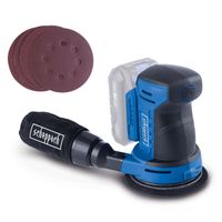 Scheppach cordless orbital sander with 125mm sanding pads and RPM display