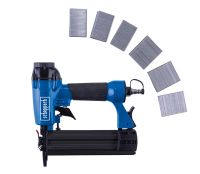 Scheppach air nail and stapler gun with interchangeable chambers for nails and staples