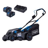 Scheppach 38cm Cordless Lawnmower with 2x 4Ah batteries and dual charger set