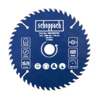 Scheppach circular saw blade detailing max speed, cutting depths, and technical specifications