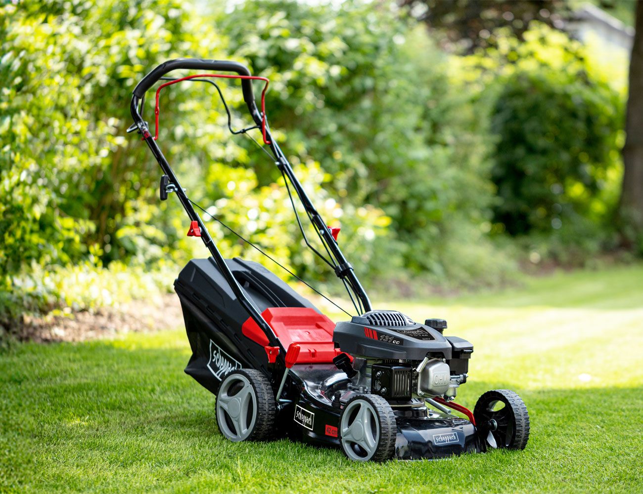 Scheppach self-propelled lawn mower with compact design